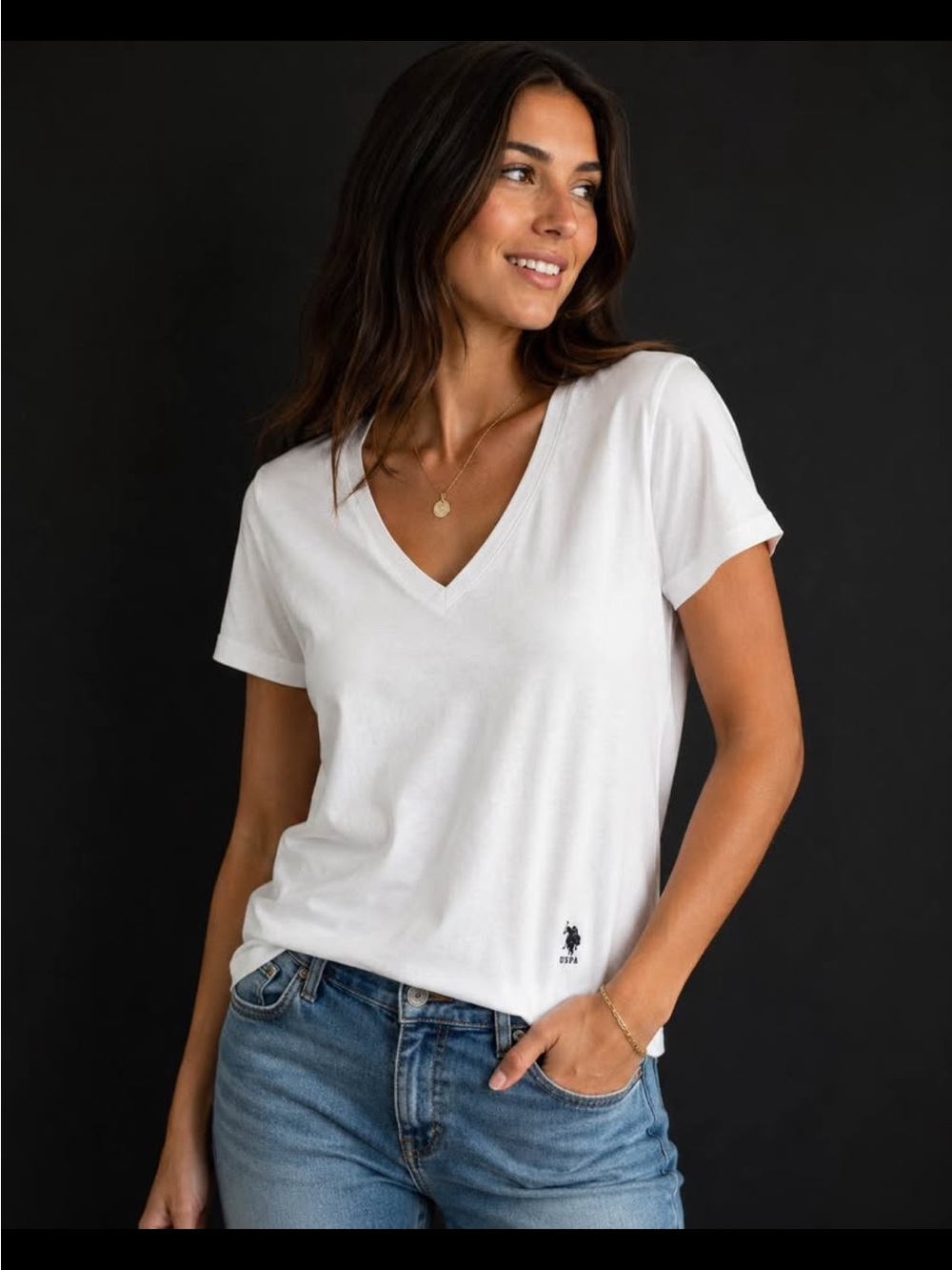 U.S. Polo Assn. White V-Neck Short Sleeve Tee